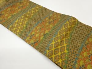 変わり横段に花菱・鳥模様織出し名古屋帯